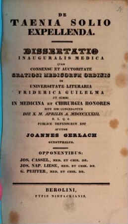 De taenia solio expellenda : Diss. inaug. med.