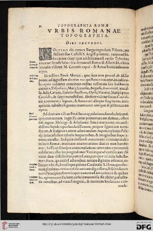 Topographia Romae urbis romanae topographia; Dies secundus