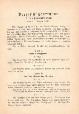 Verfassungsurkunde für den Preußischen Staat vom 31. Januar 1850