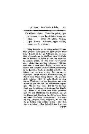 De Cebetis tabula. Dissertatio prima, qua ad examen - per Lycei Zuiccaviensis ordines - - invitat Fr. Gotth. Klopfer, Lycei Rector. Zuiccaviae, typis Hoeferi, 1818, 28 S.