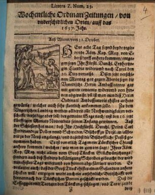Wochentliche Ordinari Zeitungen, von unterschidlichen Orten : auff das ... Jahr. 1637, 23