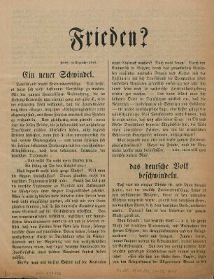 Frieden? : Ein neuer Schwindel. ; Deutschland macht Friedensvorschläge ...