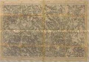 Topographische Karte der Gegend östlich von Châtillon-sur-Seine im Burgund mit Einzeichnung der Infrastruktur und Einwohnerzahlen (in deutscher und französischer Sprache)