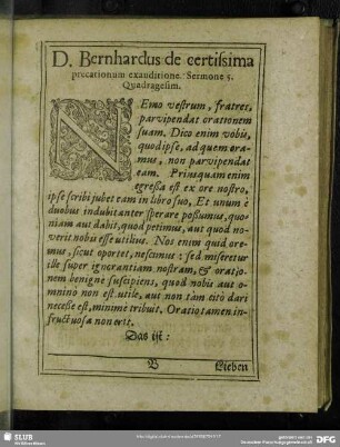 D. Bernhardus de certissima precationum exauditione Sermone 5. Quadragesim.