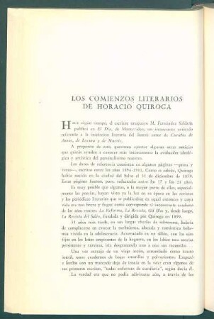 Los comienzos literarios de Horacio Quiroga