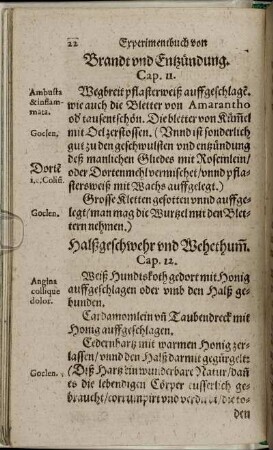 Cap. 11. [ - ] Cap. 23.; Brandt und Entzündung [ - ] Wann einer nicht wol höret.