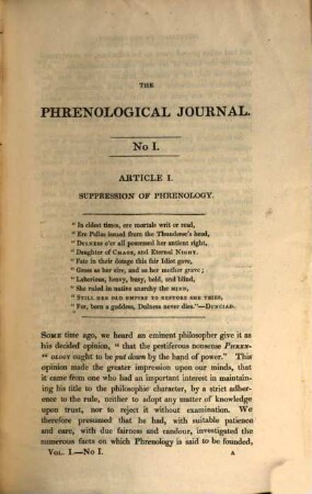 The phrenological journal and miscellany. 1. 1823/24 = Dez. 1823 - Aug. 1824