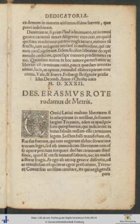 Desiderius Erasmus Roterodamus De Metris