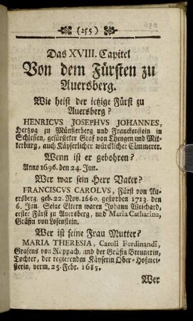 Das XVIII. Capitel. Von dem Fürsten zu Auersberg. - Das XXIII. Capitel. Von denen Fürsten zu Schwartzburg.