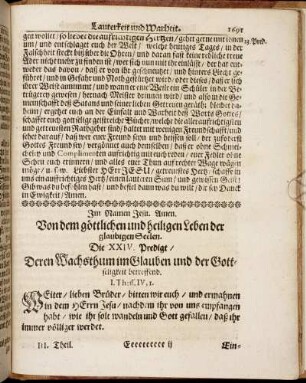 Die XXIV. Predigt/ Deren Wachsthum im Glauben und der Gottseligkeit betreffend.