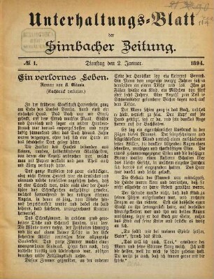 Simbacher Zeitung. Unterhaltungsblatt der Simbacher Zeitung. 1894