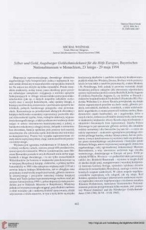 56: Silber und Gold, Augsburger Goldschmiedekunst für die Höfe Europas : Bayerisches Nationalmuseum w Monachium, 23 lutego - 29 maja 1994