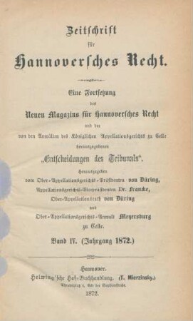 4.1872: Zeitschrift für hannoversches Recht