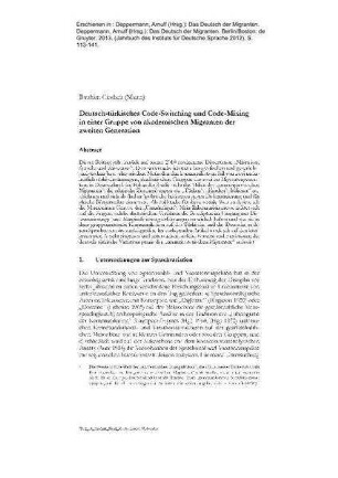 Deutsch-türkisches Code-Switching und Code-Mixing in einer Gruppe von akademischen Migranten der zweiten Generation