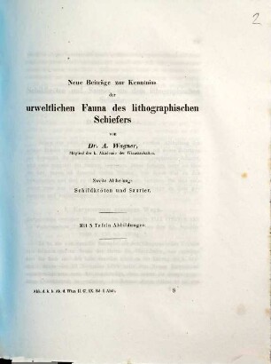 Neue Beiträge zur Kenntniss der urweltlichen Fauna des lithographischen Schiefers, 2. Schildkröten und Saurier