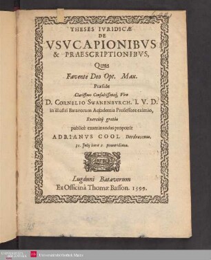 Theses Ivridicæ De Vsvcapionibvs & Praescriptionibvs,