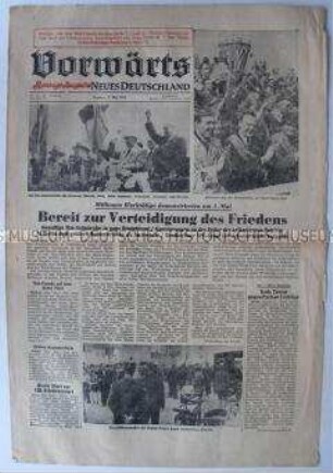 Wochenzeitung "Vorwärts" als Montags-Ausgabe des "ND" zum 1. Mai