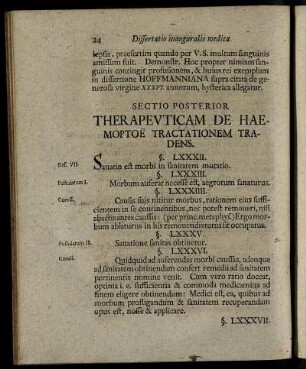 Sectio Posterior Therapeuticam De Heamoptoё Tractationem Tradens.