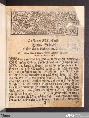 Erste Gespräch, am ersten Advent-Sonntag.