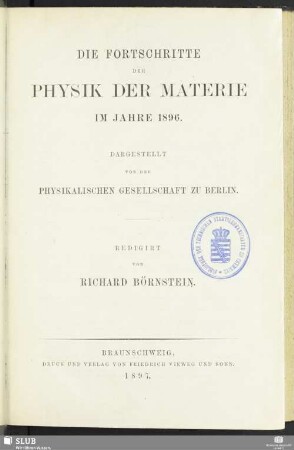 52.1896(1897): Die Fortschritte der Physik : dargest. von d. Physikalischen Gesellschaft zu Berlin
