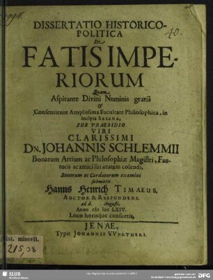 Dissertatio Historico-Politica De Fatis Imperiorum