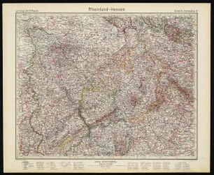Bl. 11: Rheinland-Pfalz, Hessen, 1928 : Bl. 11 : Rheinland - Hessen : (Les Provinces Rhénanes ; Hesse, Rhineland, Provincia del Reno ; Assia, Provinzia Renana ; Hesia) / Leitung: H. Haack. - 10. Aufl. / [Hundertjahr-Ausg.] ; 1928, 7. - 1:925 000. - Gotha : Perthes , 1928. - 1 Kt. : mehrfarb. ; 40 x 33 cm. - Aus: Stielers Handatlas, [Bl.] 11