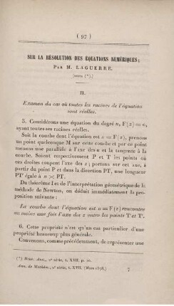 Sur la résolution des équations numériques.