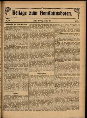 Zweite Ausgabe vom Sonntag, den 16. Mai 1909.