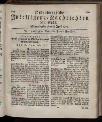 Sonnabends: den 8. April 1775.