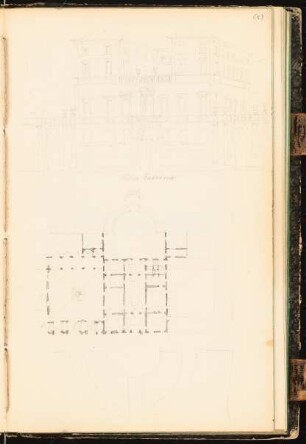 Skizzenbuch: Villa Taverna, Frascati (?): Perspektivische Ansicht, Grundriss