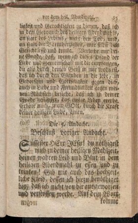 Die 5. Andacht. Beschluß voriger Andacht.
