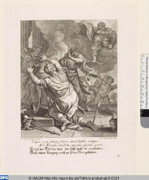 Paris verwundet mit seinem Pfeil die Verse des Achilles