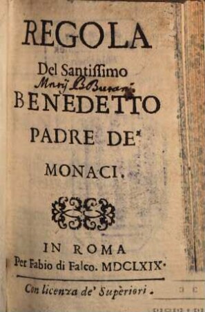 Regola del S. Benedetto