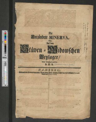 Die Entzündete Minerva, Wolte Auf dem Stüven-Widowschen Beylager/ Glück-Wünschend vorstellen