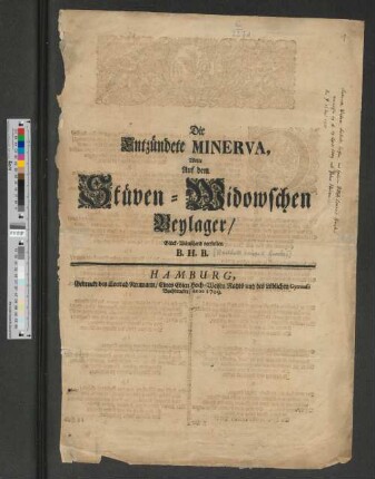 Die Entzündete Minerva, Wolte Auf dem Stüven-Widowschen Beylager/ Glück-Wünschend vorstellen