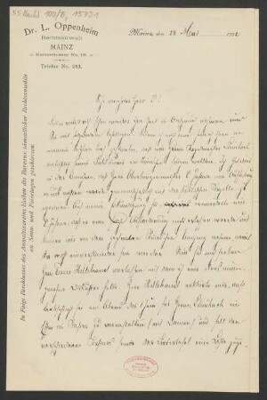 Brief an Ludwig Strecker  und B. Schott's Söhne : 22.05.1902