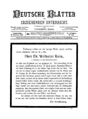 Herr Dr. Wilhelm Rein : Nachruf
