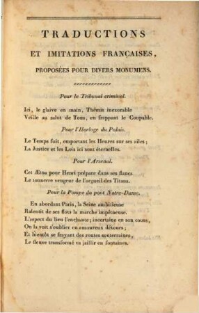 Traductions et imitations françaises d'anciennes inscriptions latines : De Santeul, Bourbou, Sannazar, etc.