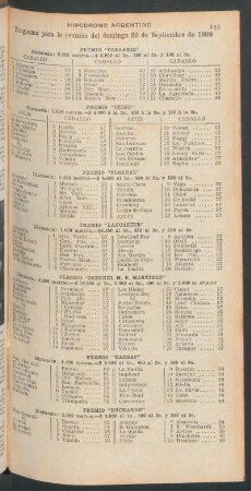 Hipódromo Argentino - Programa para la reunión del domingo 26 de septiembre de 1909