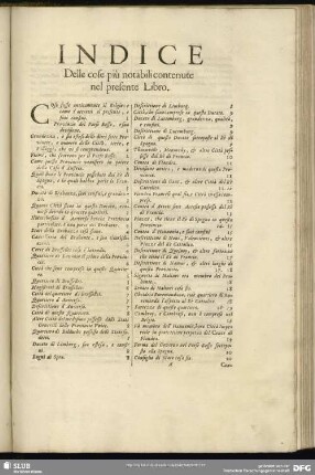 Indice Delle cose piu notabili contenute nel presente Libro