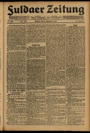 Erste Ausgabe vom Freitag, den 14. November 1913.