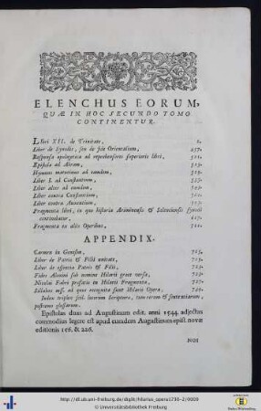 Elenchus Eorum Quae in Hoc Secundo Tomo Continentur.