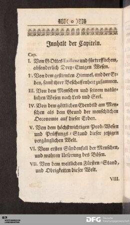 Innhalt der Capiteln.