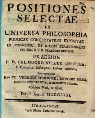 Positiones selectae ex universa philosophia