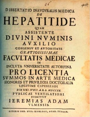 Dissertatio Inavgvralis Medica De Hepatitide