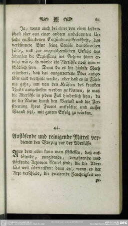 44. Auflösende und reinigende Mittel verdienen den Vorzug vor der Aderläße