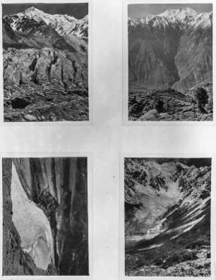 Anden : Vier Abbildungen mit Berglandschaften und Gletschern