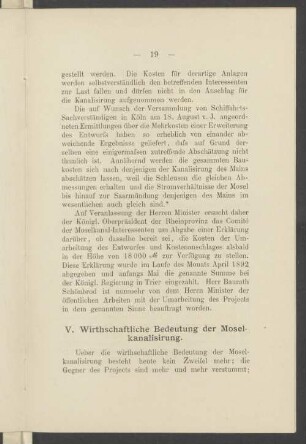 V. Wirtschaftliche Bedeutung der Moselkanalisierung.