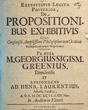 Exercitatio Logica Posterior, De Propositionibus Exhibitivis