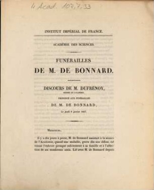 Funérailles de M. de Bonnard : discours de M. Dufrénoy ... le jeudi 8 janvier 1857